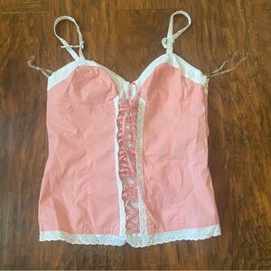 Vintage 90s Y2K pink lace up corset like tank top